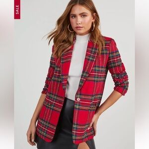 Vici NWT Eve Pocketed Red and Green Plaid Blazer Jacket Holiday Size Large